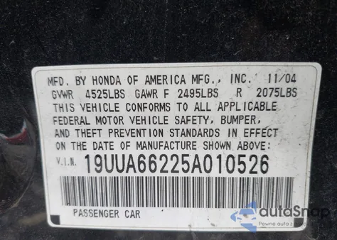 2005 Acura Tl из США, поврежденный, VIN 19UUA66225A010526